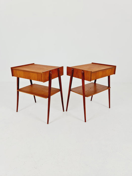 Pair of Swedish Midcentury Teak Vintage Side table/ Bedside table/ Night stand by Carlström & Co, 1960s