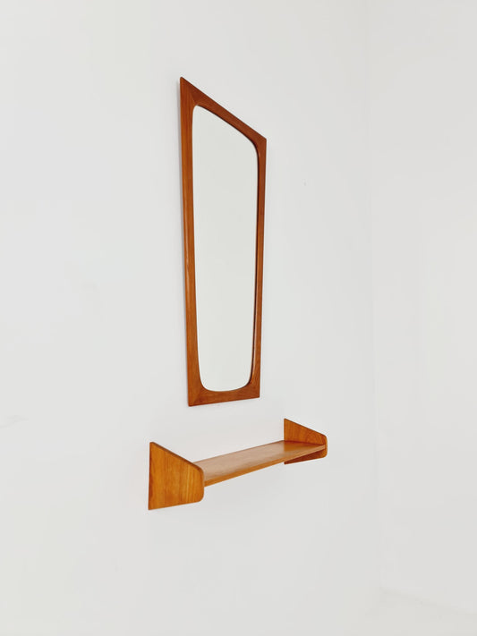 Rare Danish mid-century Modern wall-mounted mirror with shelf , 1960s