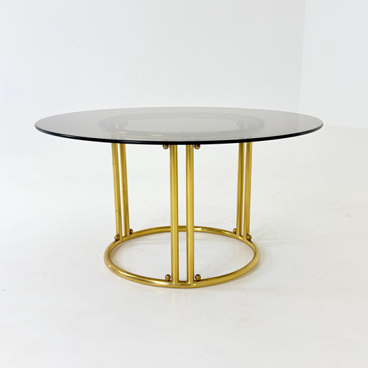 Mid Century Italian Brass & Smoked Glass Coffee Table, 1970s Italy