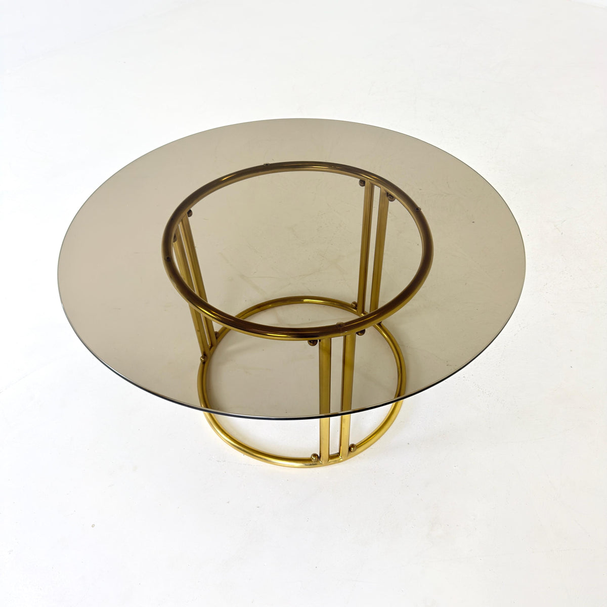 Mid Century Italian Brass & Smoked Glass Coffee Table, 1970s Italy
