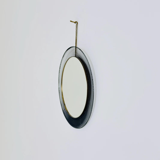 Mid-Century Wall Mirror in Black Metal & Brass from Vereinigte Werkstätten, Munich Germany 1960s