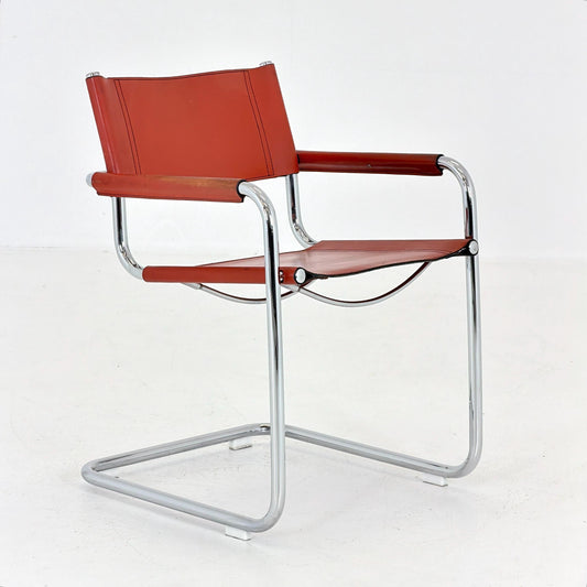 1 of 8 Mid century Bauhaus Leather b34 armchairs by Mart Stam & Marcel Breuer for Fasem, Italy 1985