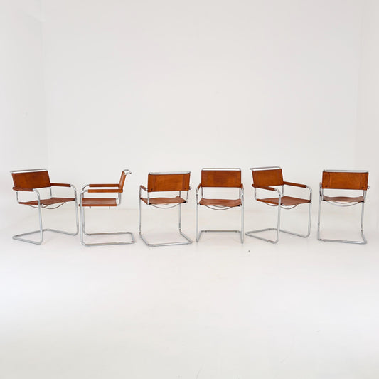 Set of 6 Mid Century Bauhaus S34 Cantilever Armchairs by Mart Stam for Italia Mobilia, Italy 1980s