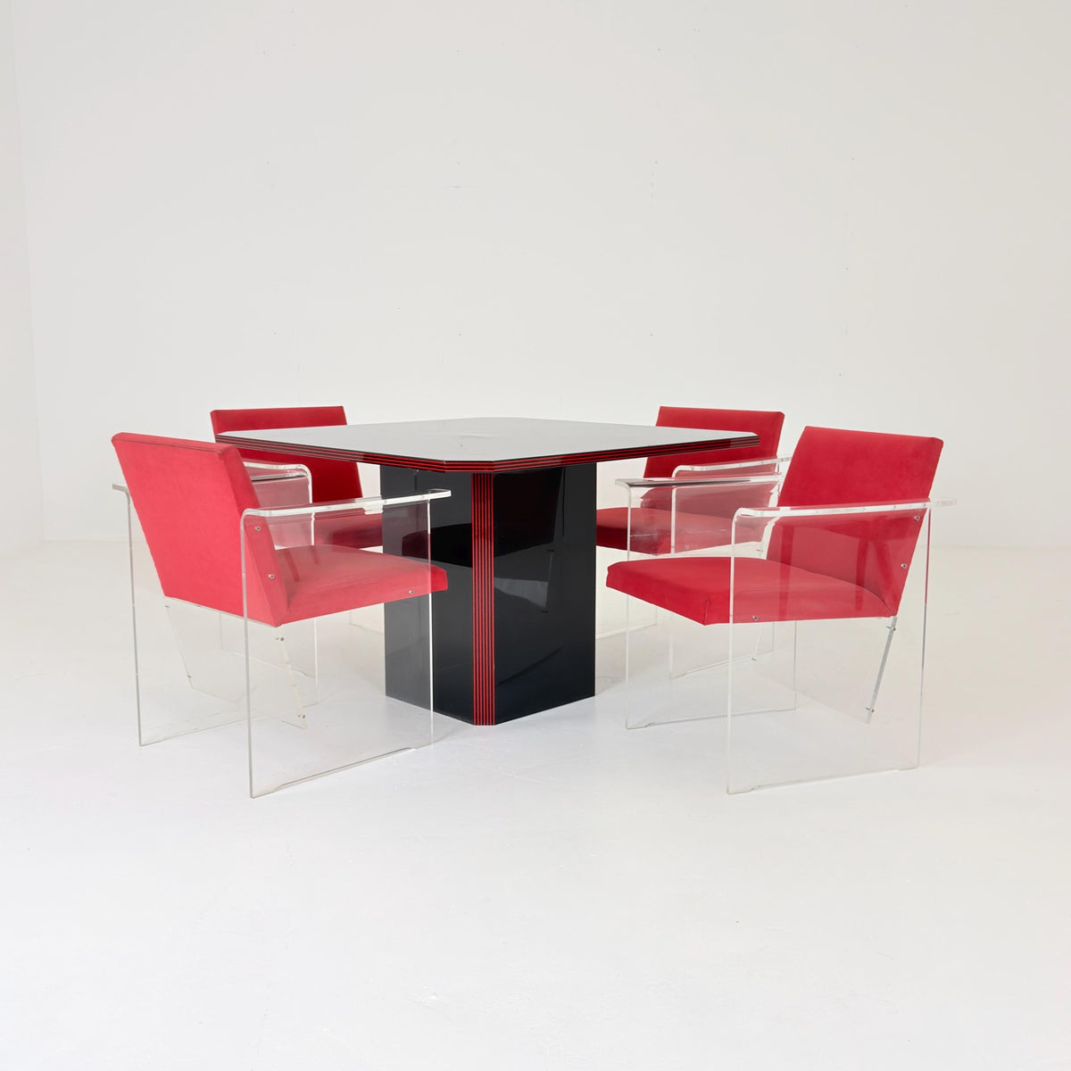 Rare Italian Postmodern Dining Set – Table & 4 Plexiglass Armchairs Italy 1980s