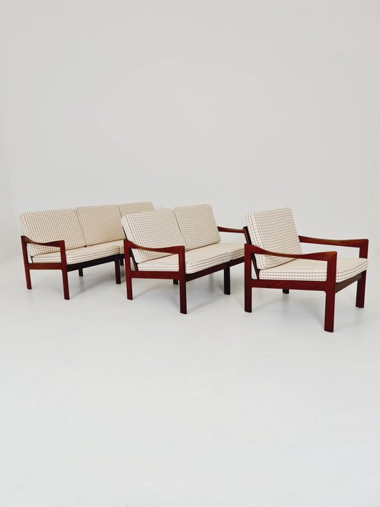 Mid century Set of 2 Sofas and Lounge chair by Illum Wikkeslo Eilersen in solid teak, 1960s,