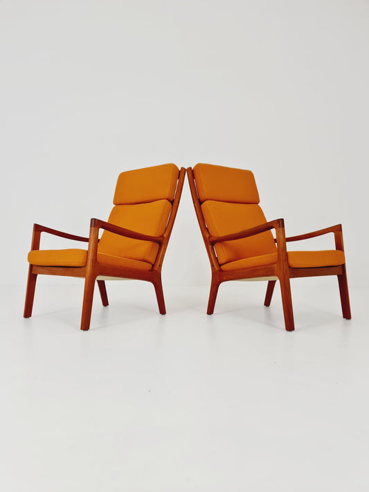 Mid-century Rare Danish teak lounge chair Highback / Easy chair "Senator" by Ole Wanscher for Cado , 1960s Set of 2
