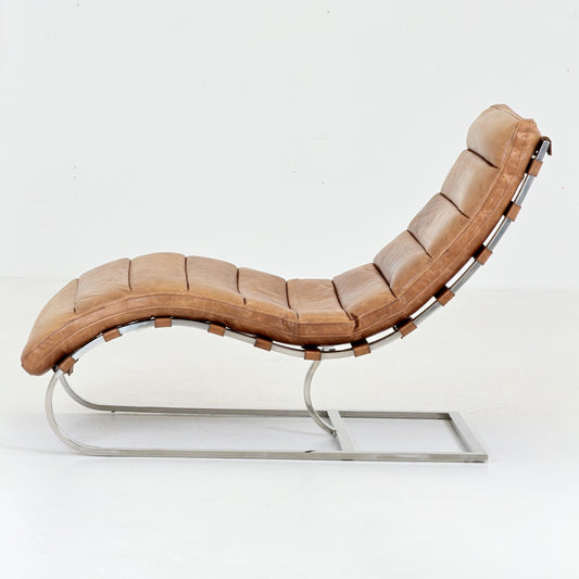 Mid Century Lounge chair Cognac leather by , Ludwig Mies van der Rohe Bauhaus Italy 1980s
