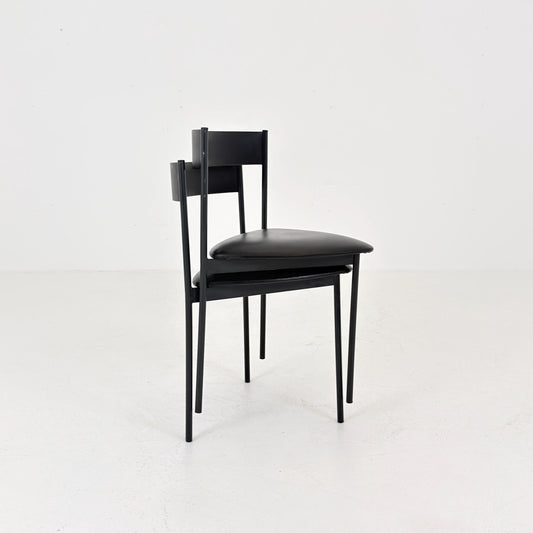 Set of 2 Mid Century Modern Rego Günter Renkel “Twen” Chairs, 1960s German Design, Black Leather & Steel, Stackable