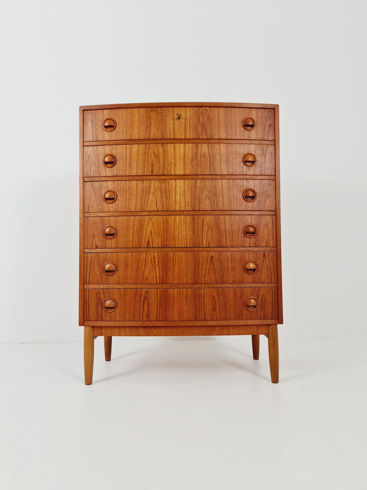 Midcentury danish Curved design chest of drawers tallboy BY Kai Kristiansen ,1960s