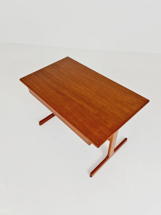 Vintage Danish teak and rattan sewing table/ side table cabinet By Kai Kristiansen for vildbjerg, 1960s