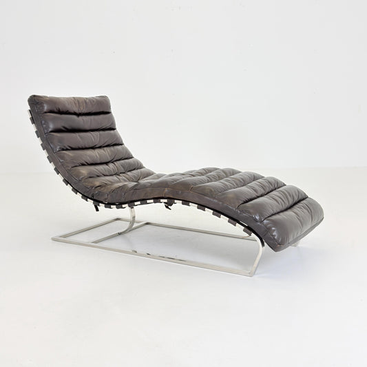 Mid-Century Modern Bauhaus Chaise Lounge in Anthracite Leather & Chrome, Italy, 1980s