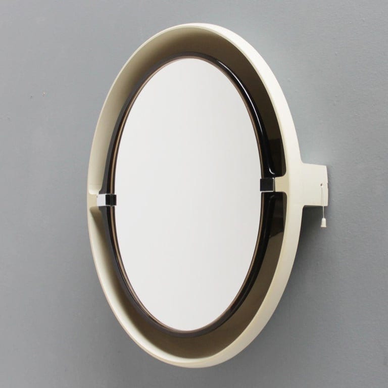 Allibert A136 vintage Mirror titiling Backlit space age design , france .1970s