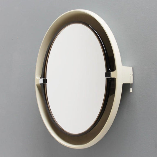 Allibert A136 vintage Mirror titiling Backlit space age design , france .1970s