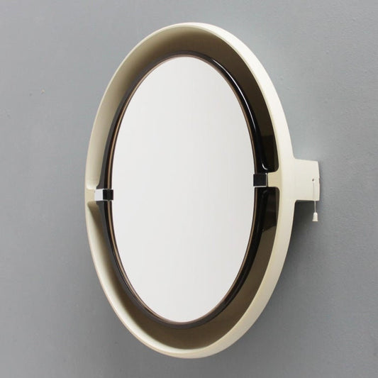 Allibert A136 vintage Mirror titiling Backlit space age design , france .1970s