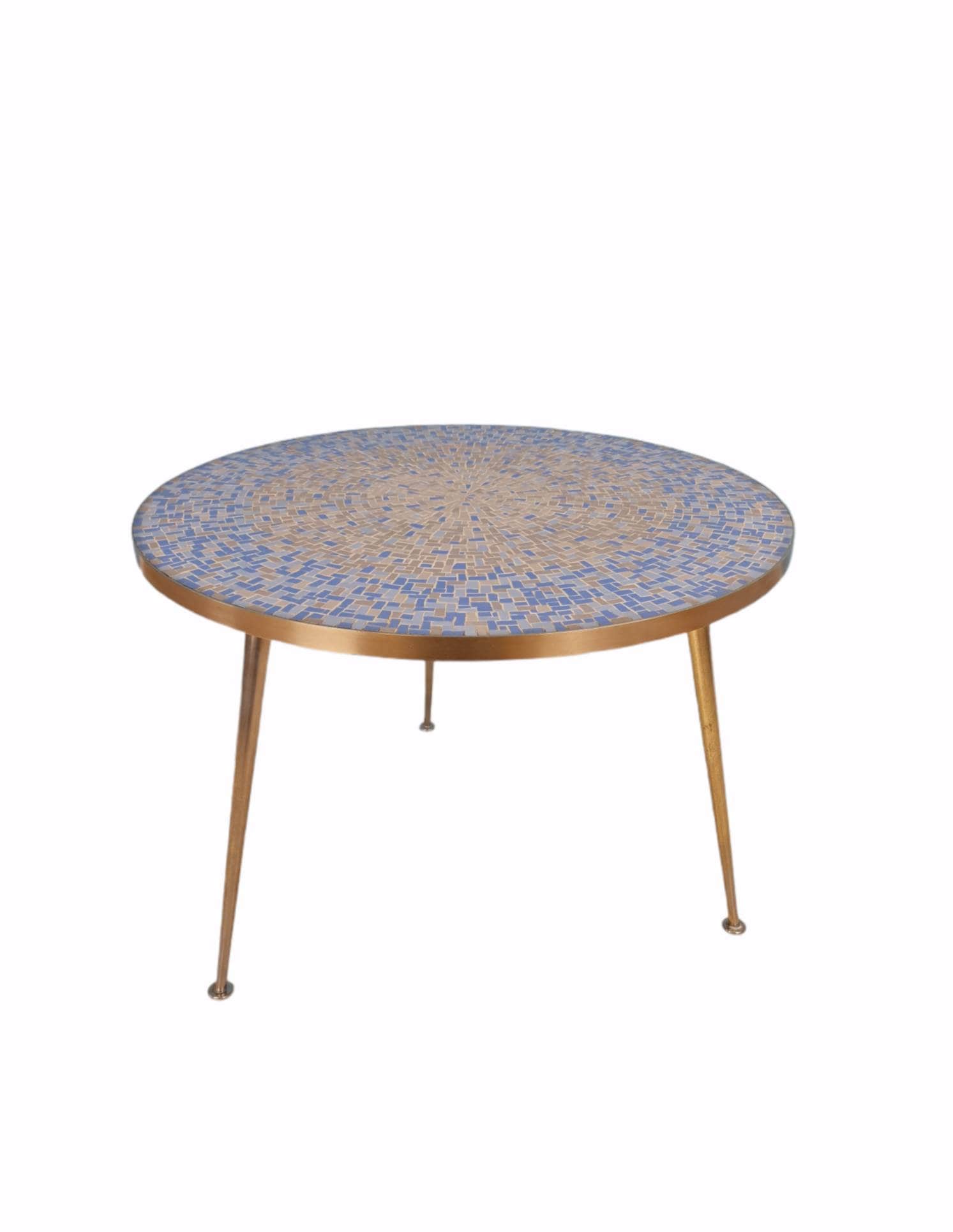 Unique Big round mosaic & solid brass couch table from the 50s by Berthold Müller