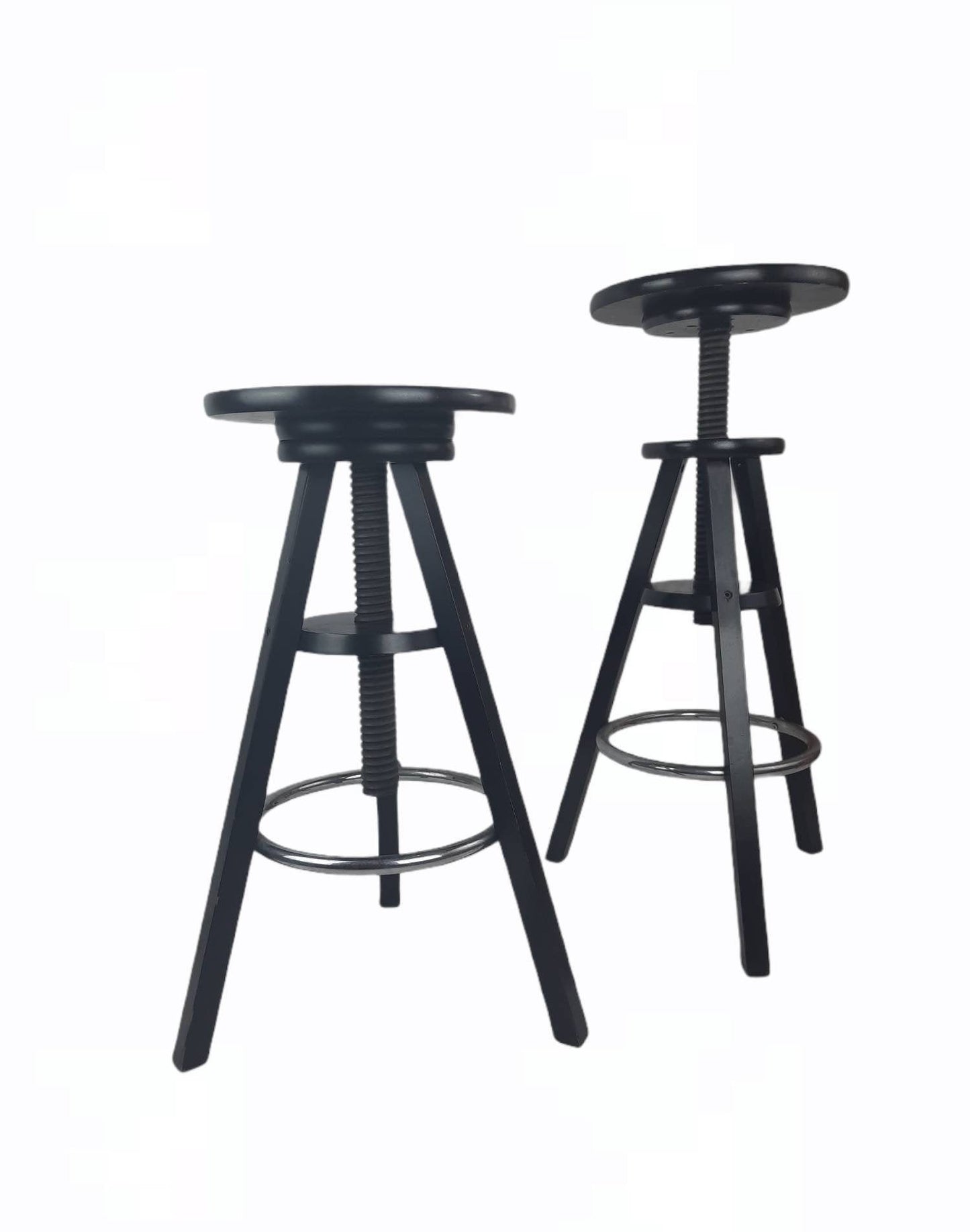 1of 2 solid wood adjustable screw Ikea vintage black bar stool 1990s