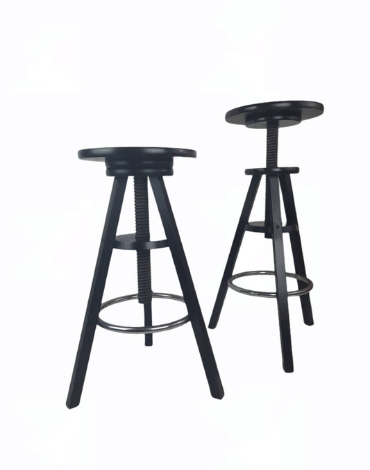 1of 2 solid wood adjustable screw Ikea vintage black bar stool 1990s