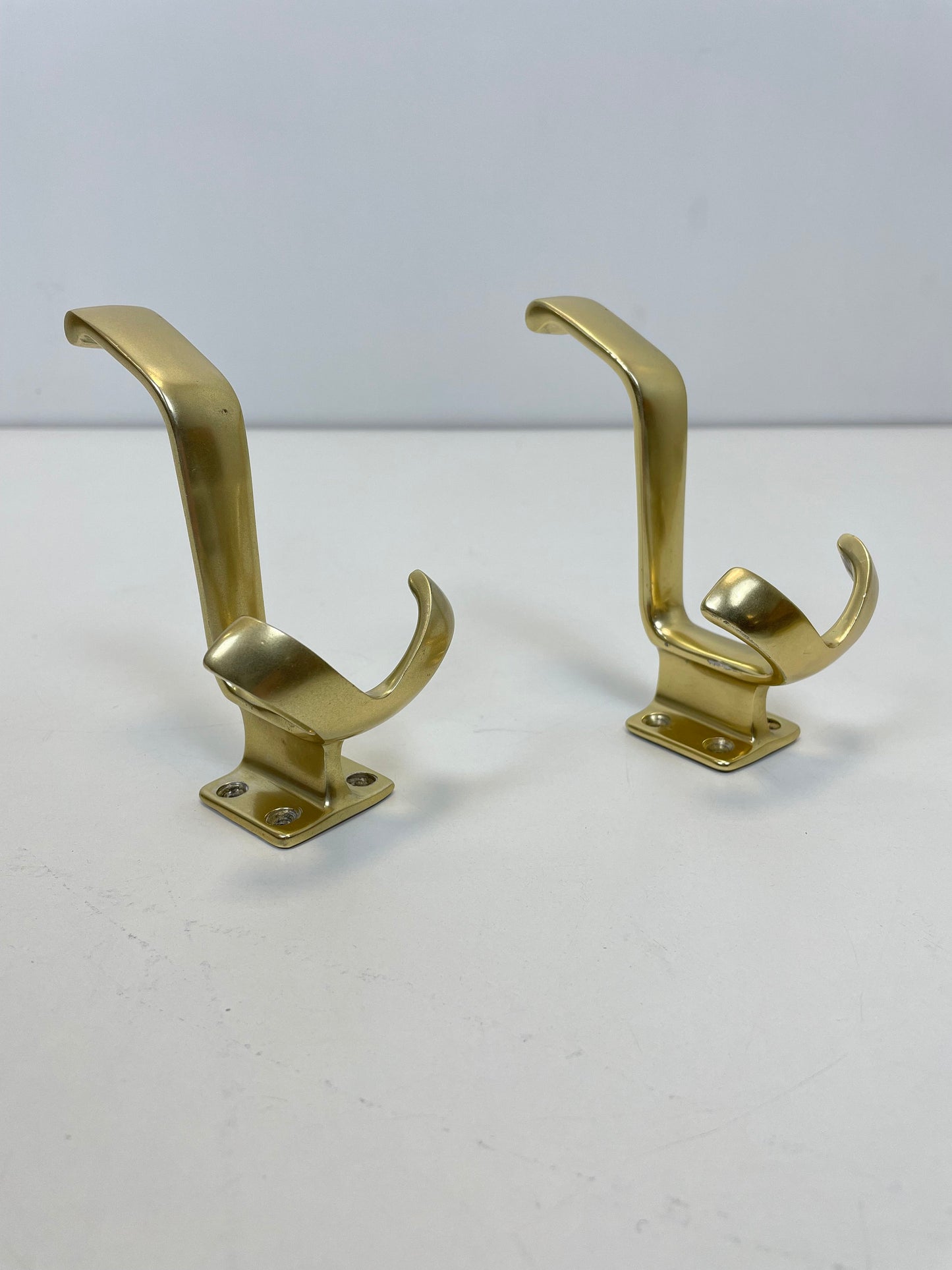 Mid Century asymmetric German brass Original kidney wall mirror with 2 brass hangers, 1960s