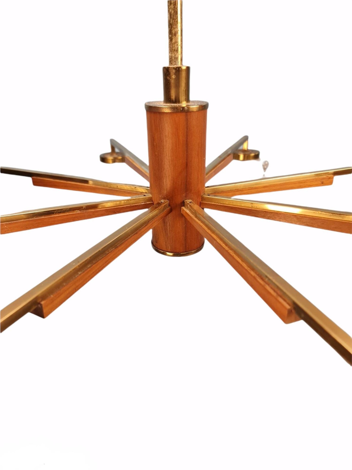 Mid Century pendant Lamp teak - Eight Flame - Chandelier Richard Vinegar, 1960s