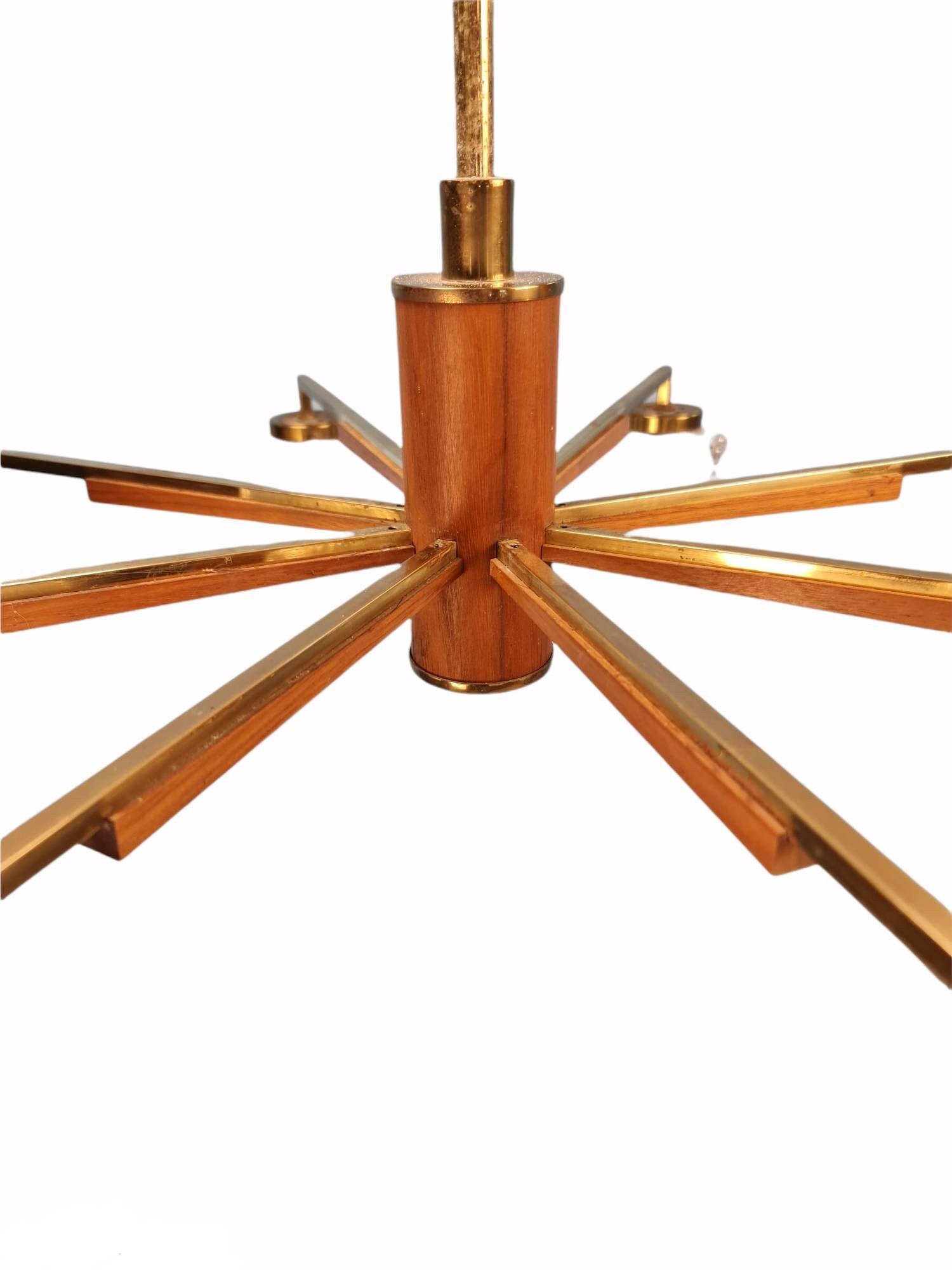 Mid Century pendant Lamp teak - Eight Flame - Chandelier Richard Vinegar, 1960s
