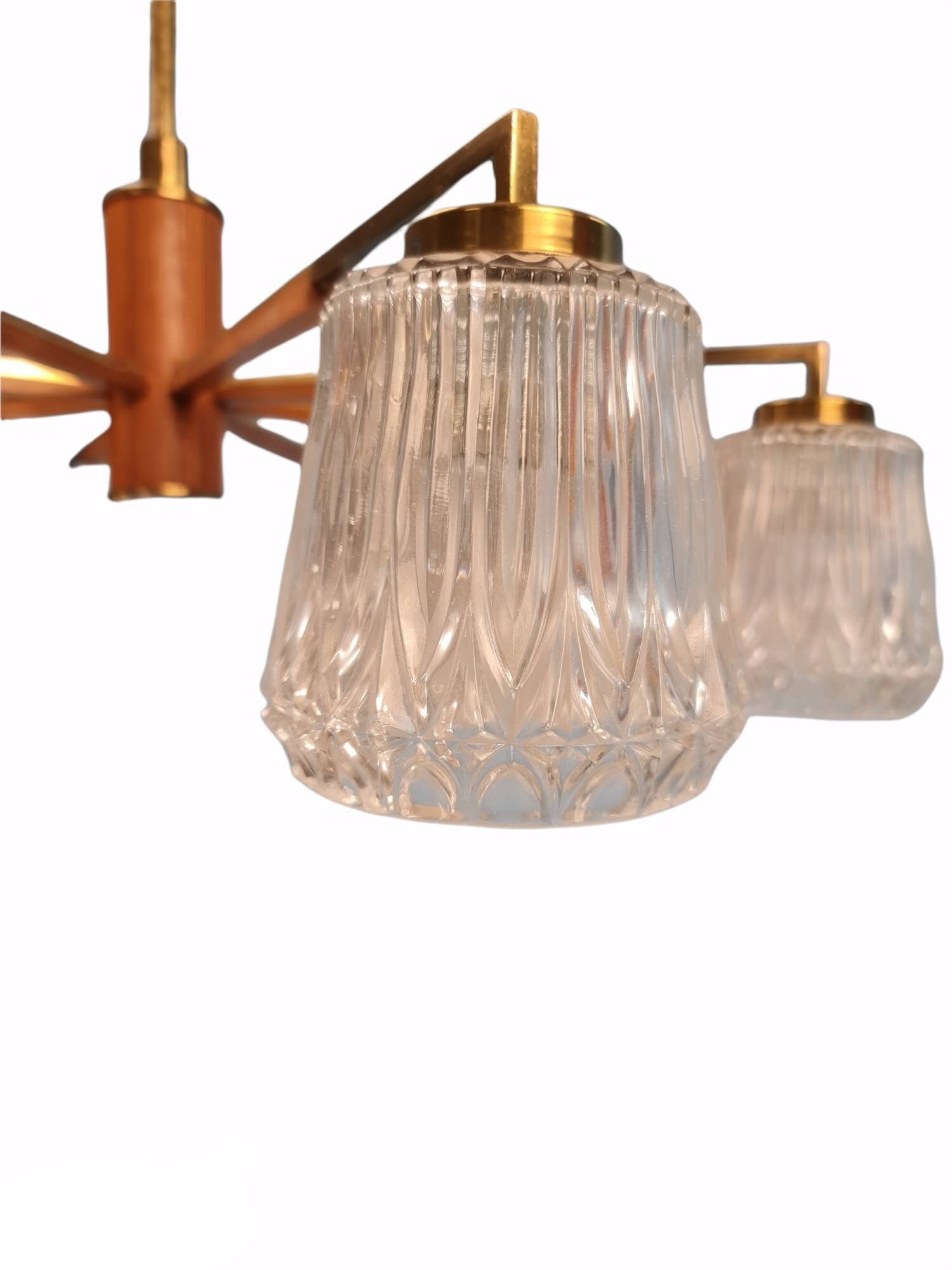 Mid Century pendant Lamp teak - Eight Flame - Chandelier Richard Vinegar, 1960s