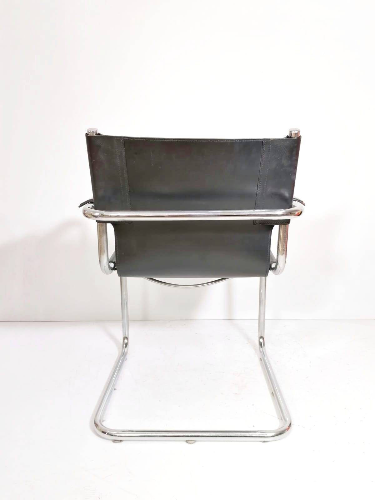 Matteo Grassi style visitor chairs, made of black leather, 1970s