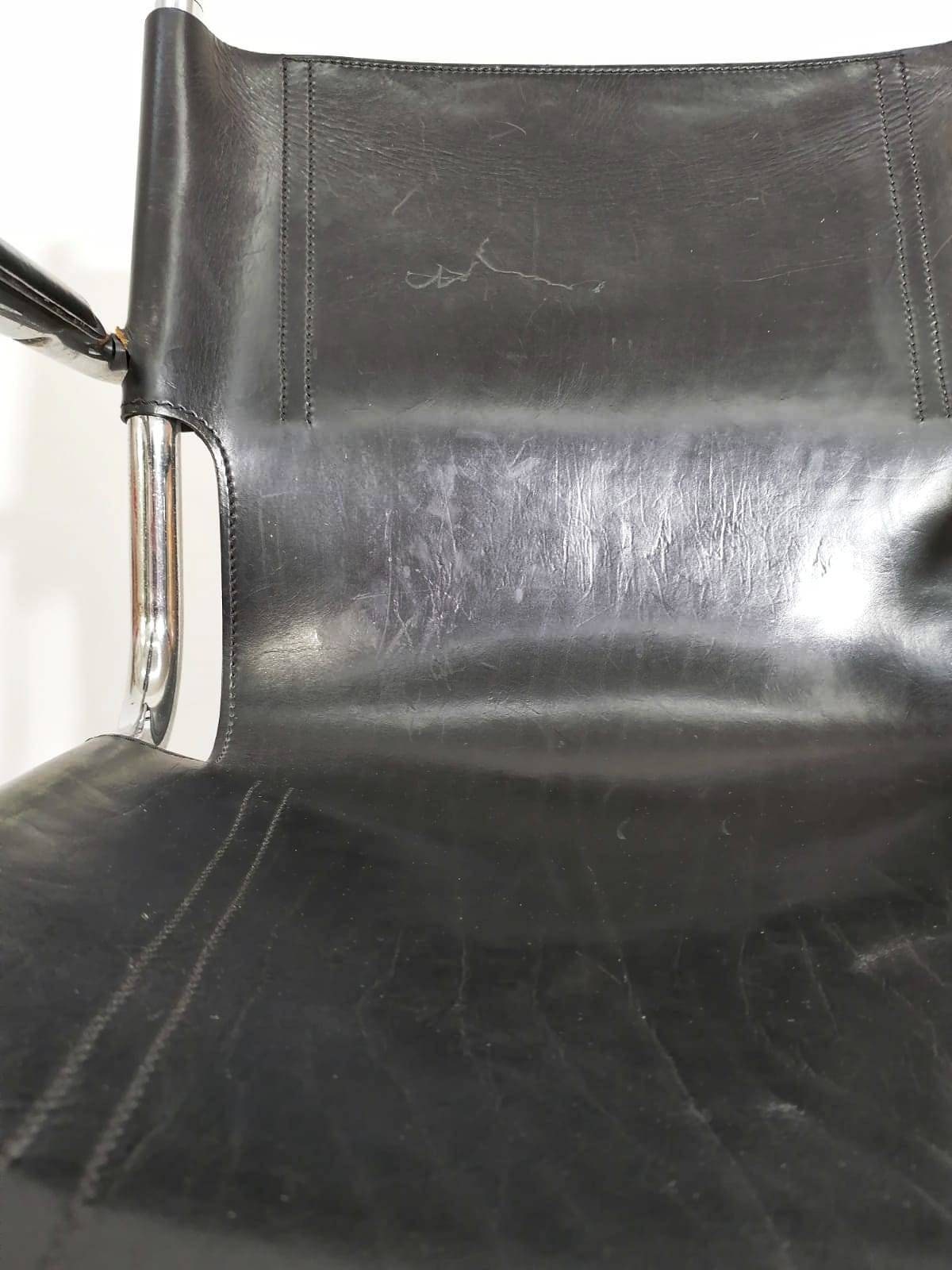 Matteo Grassi style visitor chairs, made of black leather, 1970s