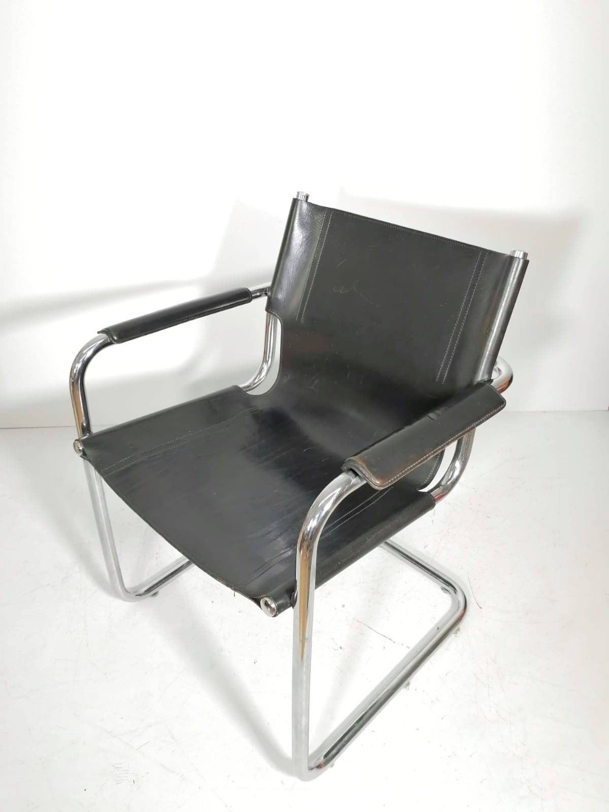 Matteo Grassi style visitor chairs, made of black leather, 1970s