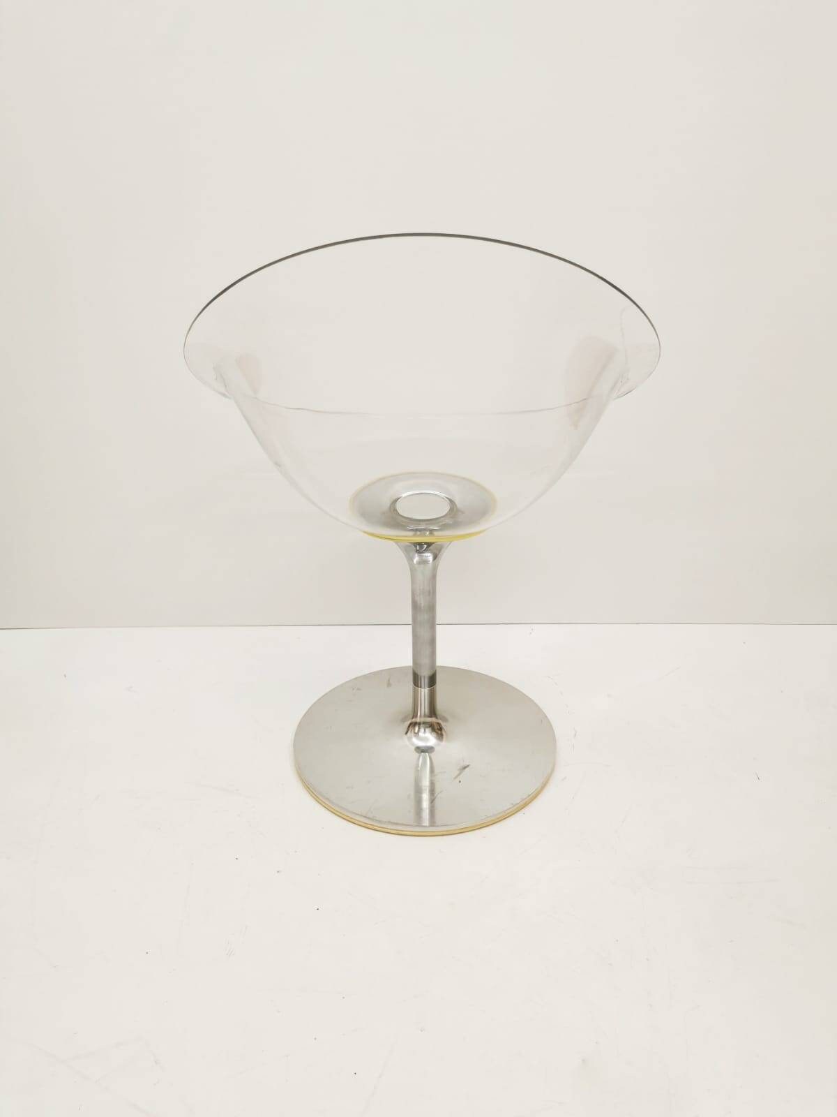 1 of 2 Transparent Eros chair with aluminum swivel base by Philippe Starck for Kartell. Made in Italy.