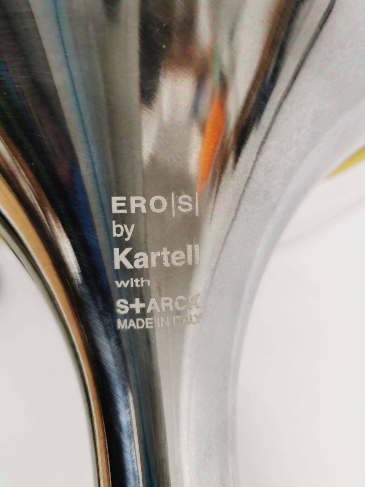 1 of 2 Transparent Eros chair with aluminum swivel base by Philippe Starck for Kartell. Made in Italy.