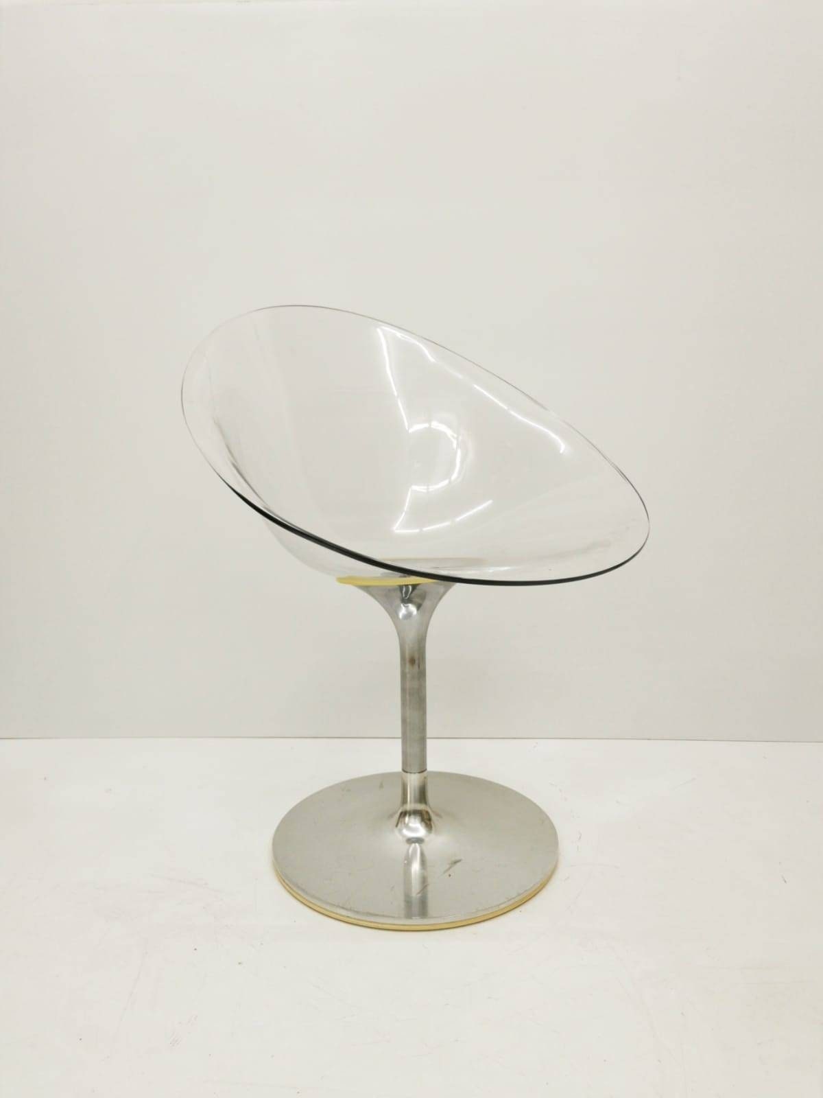 1 of 2 Transparent Eros chair with aluminum swivel base by Philippe Starck for Kartell. Made in Italy.