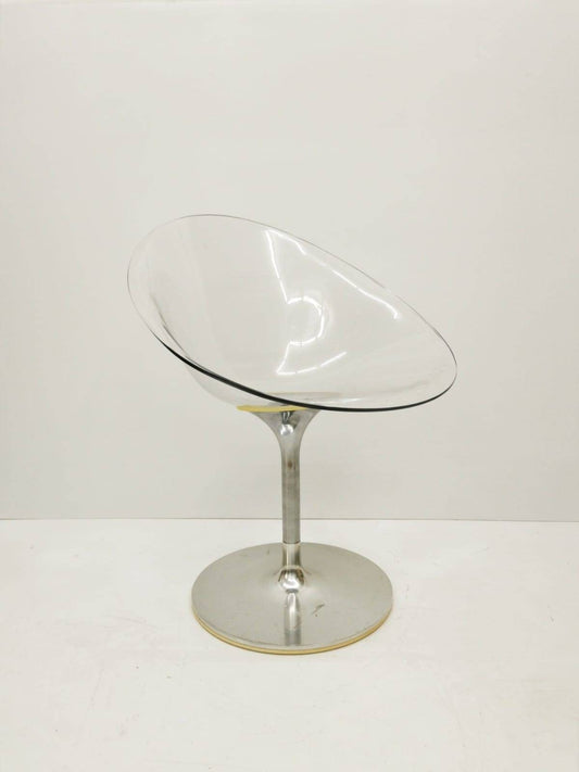 1 of 2 Transparent Eros chair with aluminum swivel base by Philippe Starck for Kartell. Made in Italy.