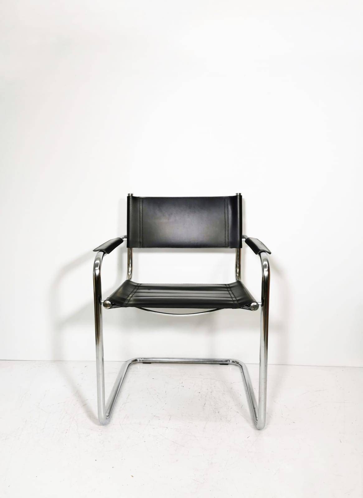 Mid Century iconic Mart Stam S34 armchair / Bauhaus chrome tube steel and leather / 80s vintage cantilever chair s43