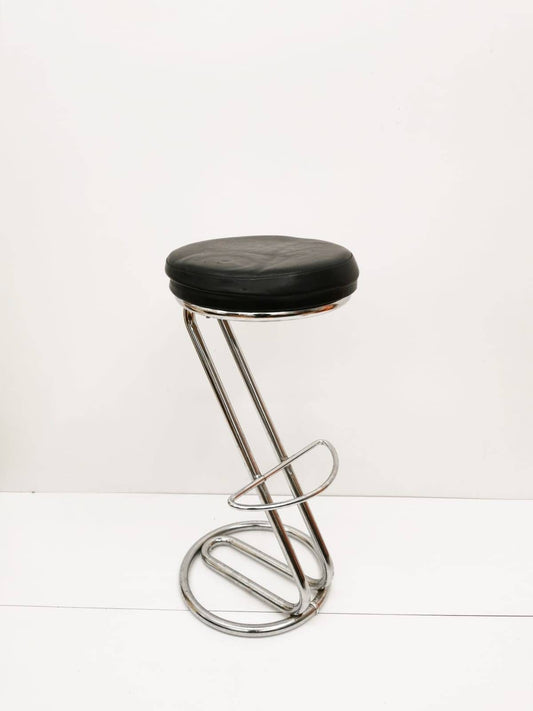 Mid-Century Modern Leather and Chrome Bar Stool 1980s Italy