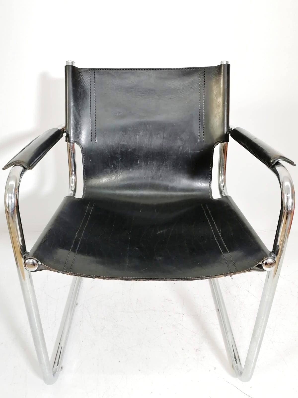 Matteo Grassi style visitor chairs, made of black leather, 1970s