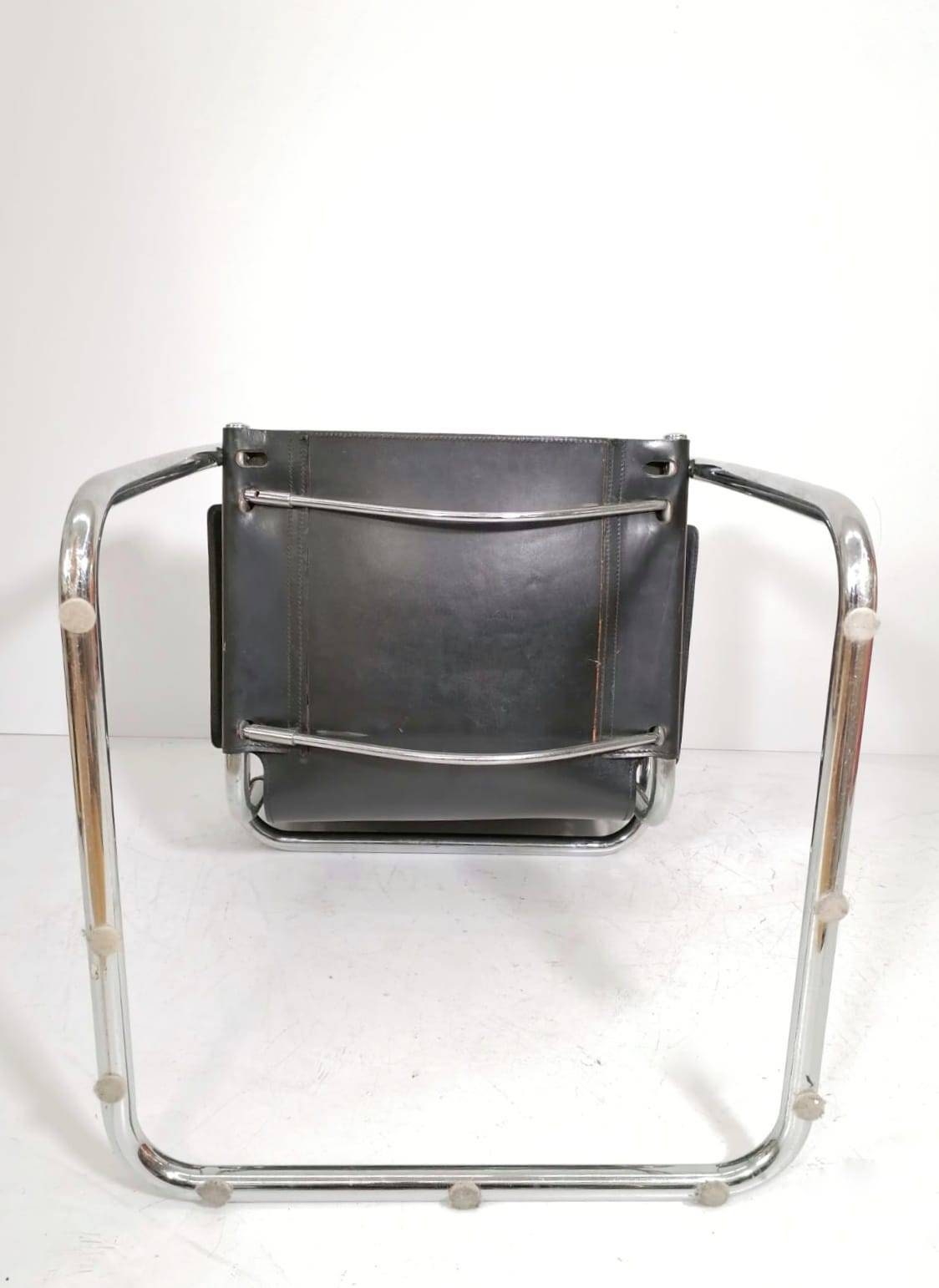 Matteo Grassi style visitor chairs, made of black leather, 1970s