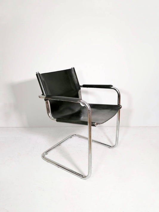 Matteo Grassi style visitor chairs, made of black leather, 1970s