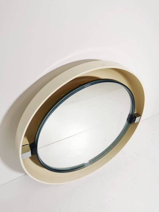 Allibert vintage backlit blue mirror titled A41 Space Age Design, wall mounted, France. 1970s