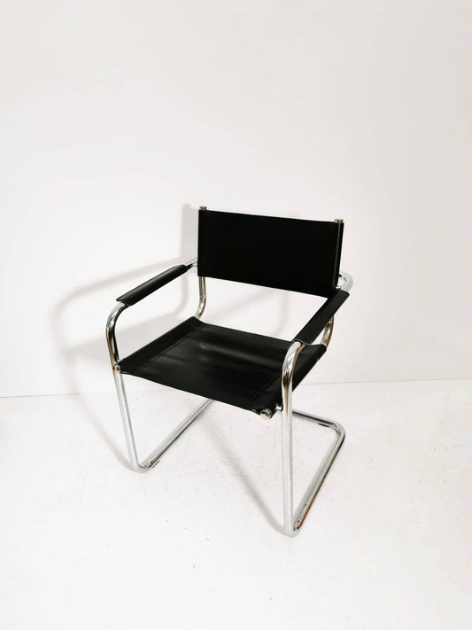 Mid Century iconic Mart Stam S34 armchair / Bauhaus chrome tube steel and leather / 80s vintage cantilever chair s43