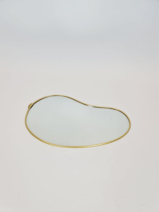 Mid Century asymmetric German brass Original kidney wall mirror from the 60s