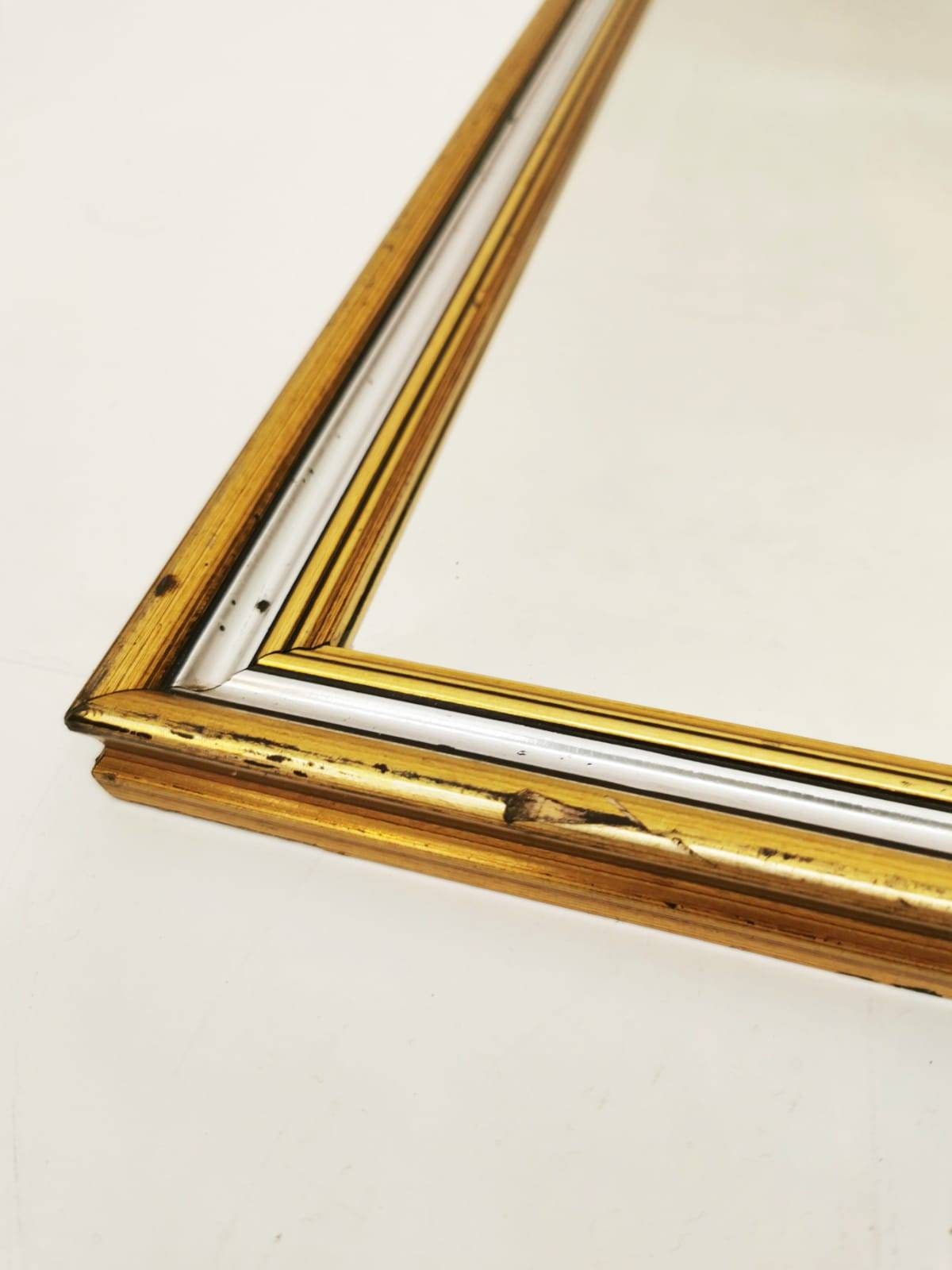 Mid-Century Vintage Gold & Silver Line Wall Mirror Italy 1960s