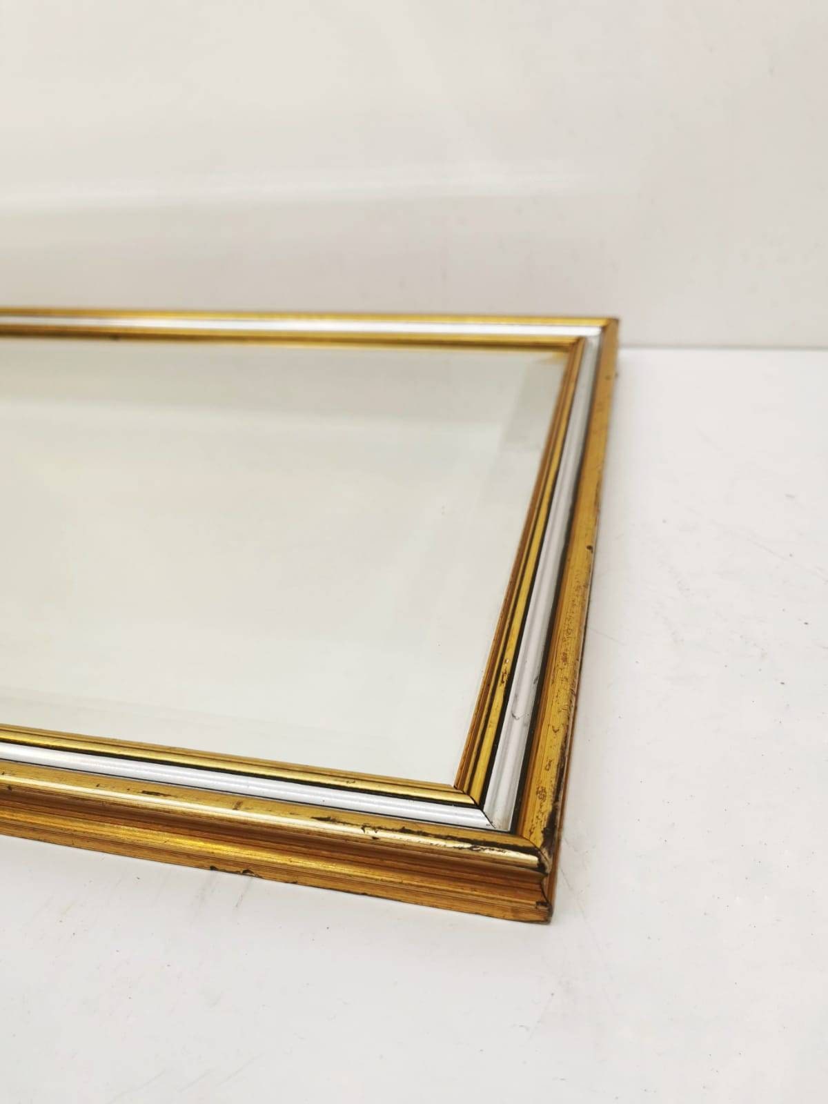Mid-Century Vintage Gold & Silver Line Wall Mirror Italy 1960s