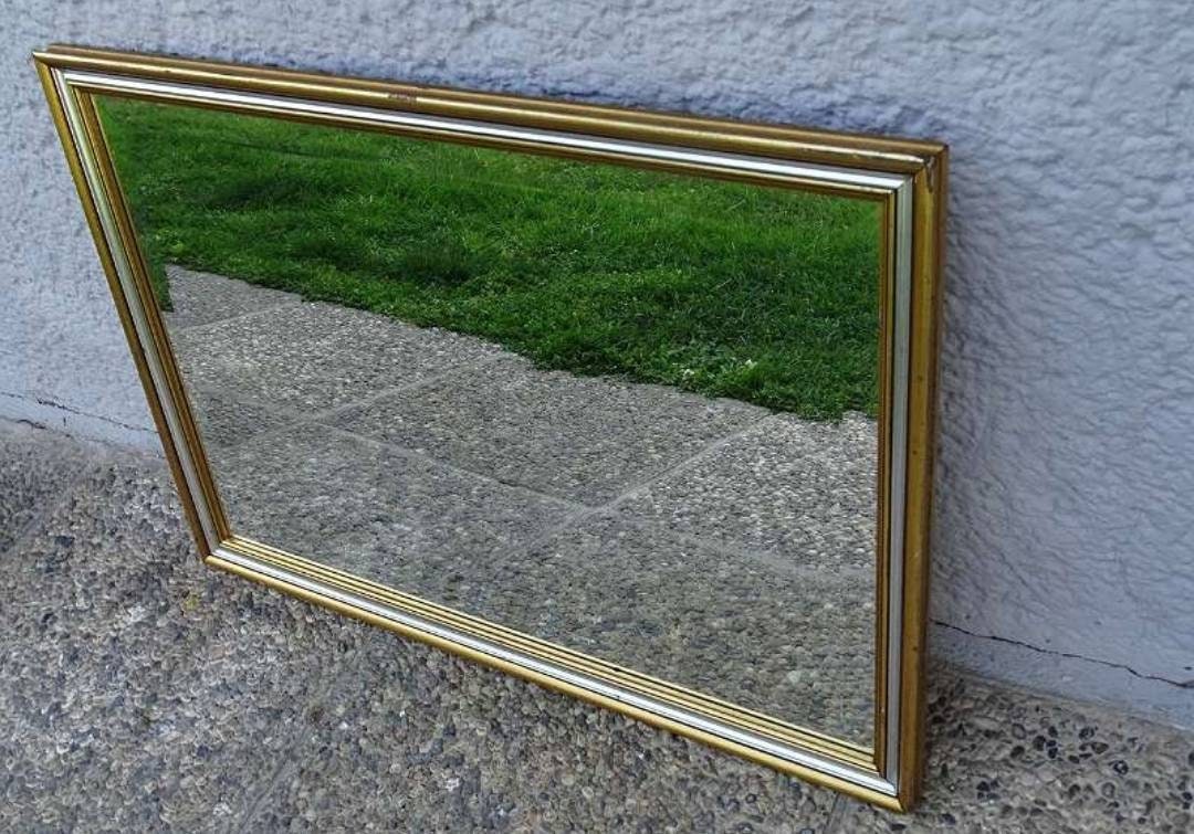 Mid-Century Vintage Gold & Silver Line Wall Mirror Italy 1960s