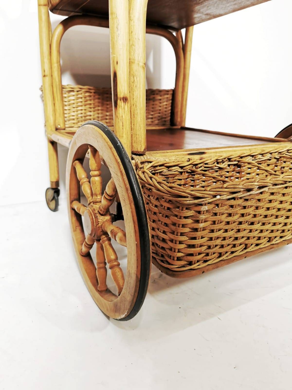 Midcentury Bamboo & Rattan Bar Cart, Italy 1950s