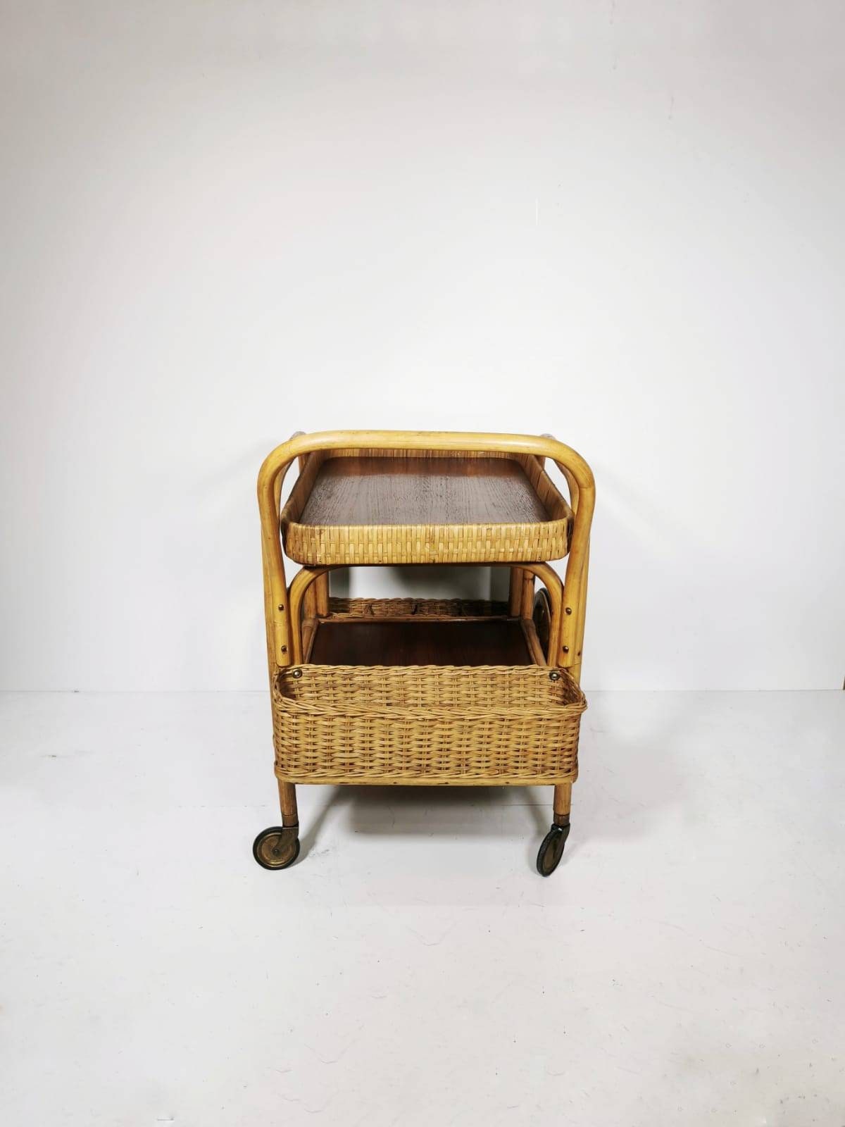 Midcentury Bamboo & Rattan Bar Cart, Italy 1950s