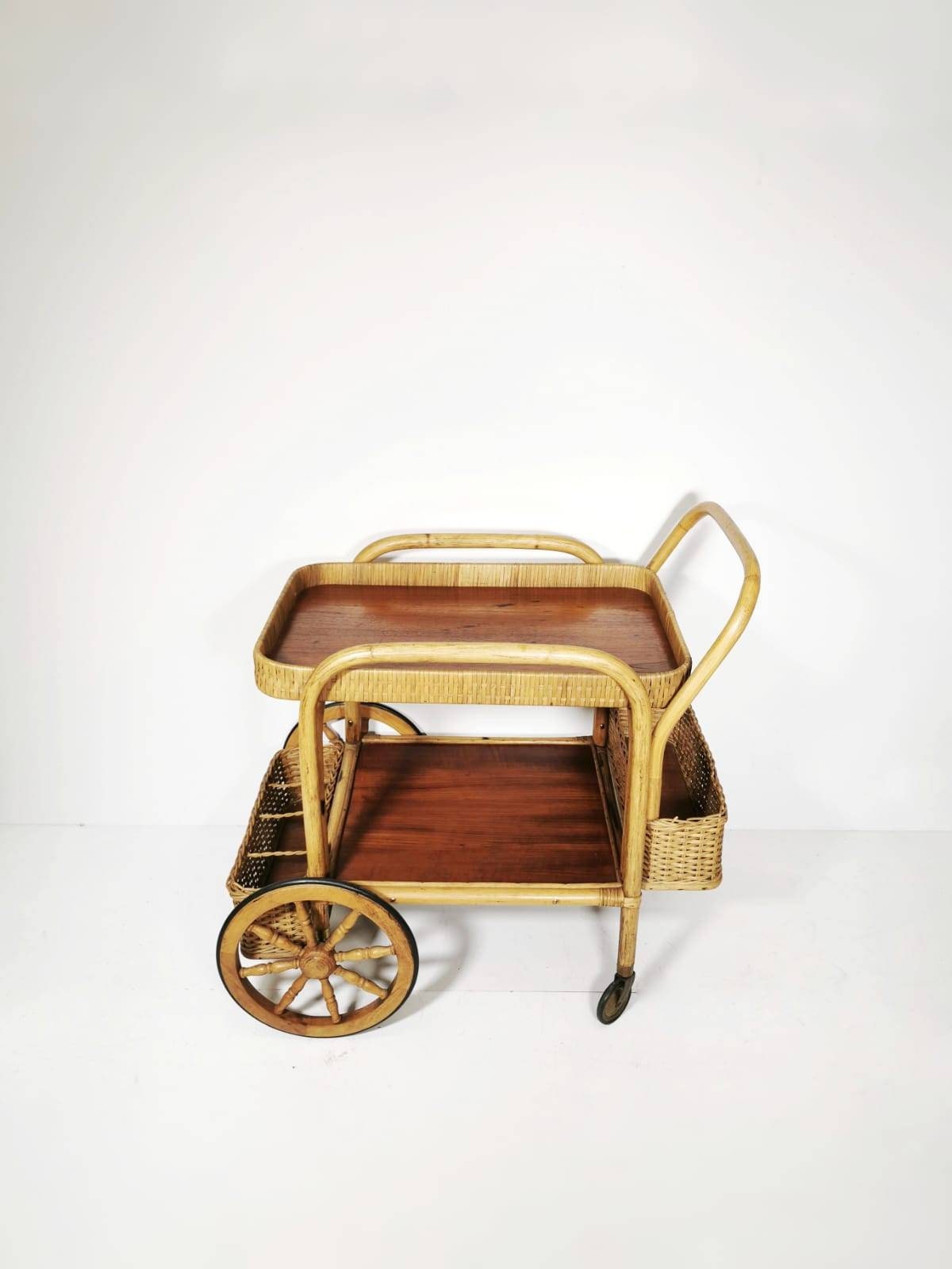 Midcentury Bamboo & Rattan Bar Cart, Italy 1950s