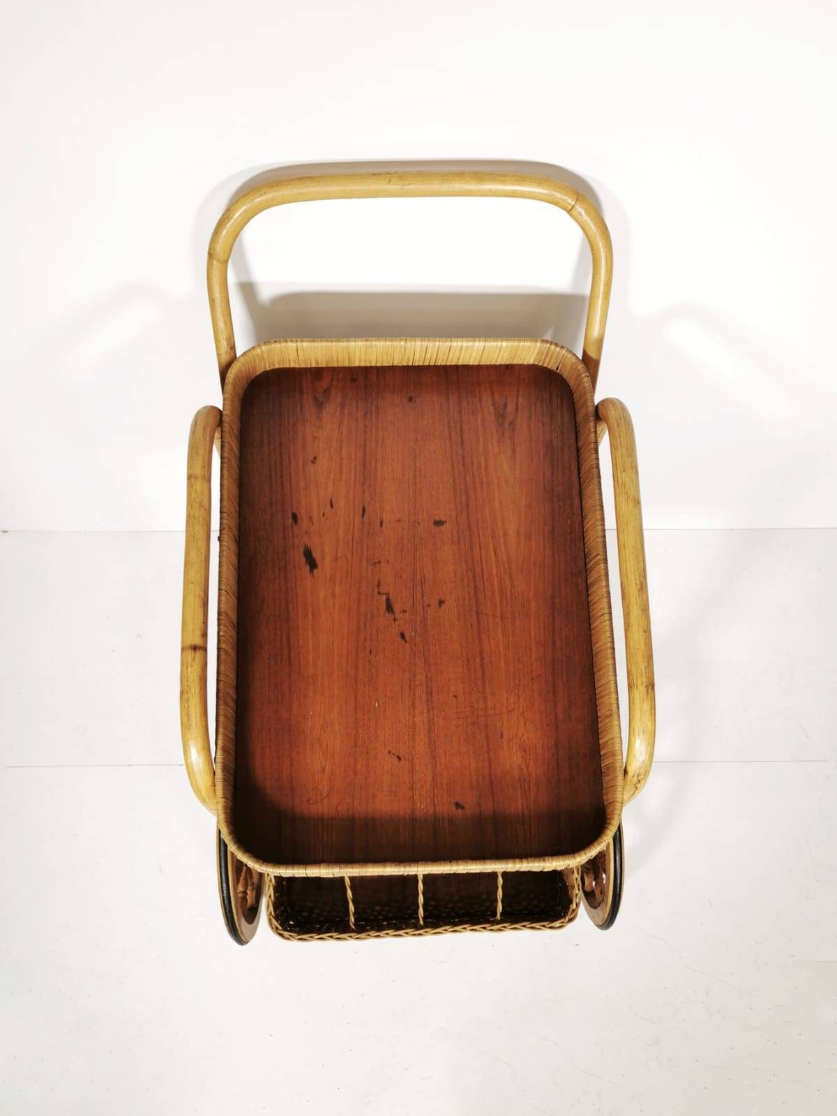 Midcentury Bamboo & Rattan Bar Cart, Italy 1950s