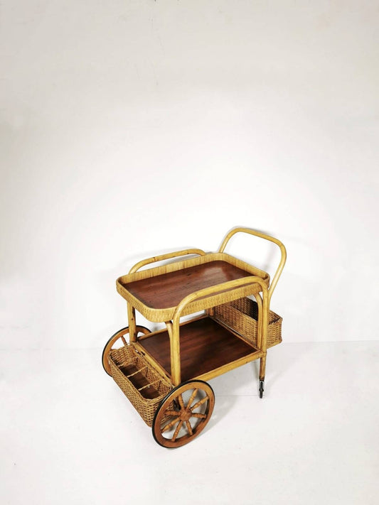 Midcentury Bamboo & Rattan Bar Cart, Italy 1950s
