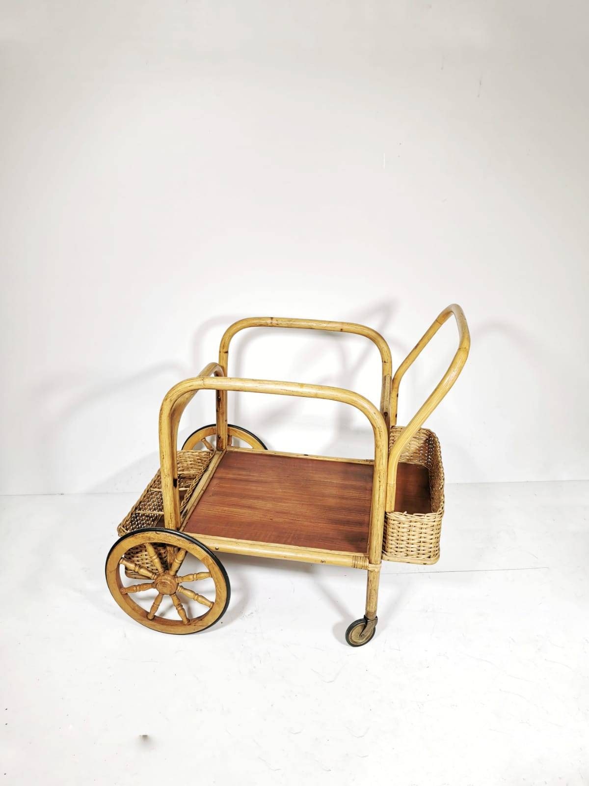 Midcentury Bamboo & Rattan Bar Cart, Italy 1950s