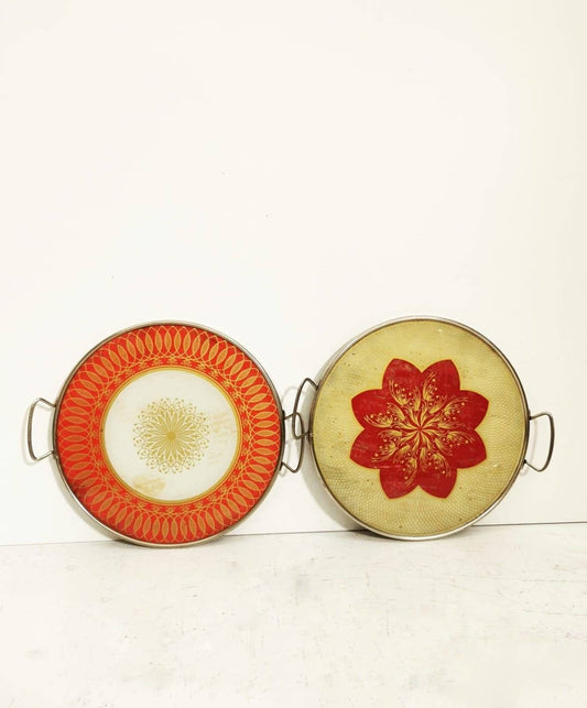 set of Mid-Century Vintage. Cake plate, glass and metal. 1960s